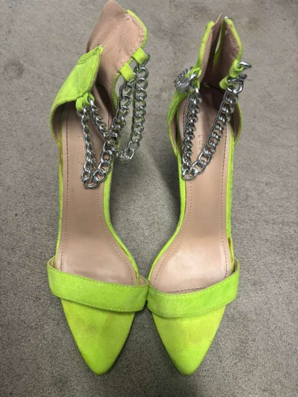 Charlotte Rousse Neon Lime Green Ankle Sandals Pointed Toe Heels  Size 9